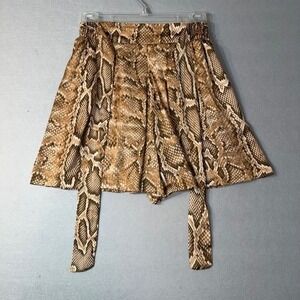Zara Snakeskin Animal Print High Waisted Paperbag Shorts Brown Tan XS